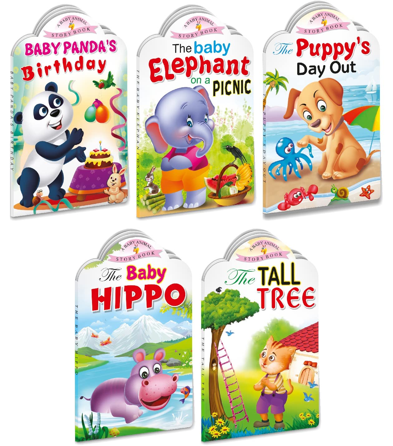 Sawan Set of 5 story books Baby Animals Series (Baby Panda,Baby Elephant, Puppys day out , Baby Hippo & Tall Tree)